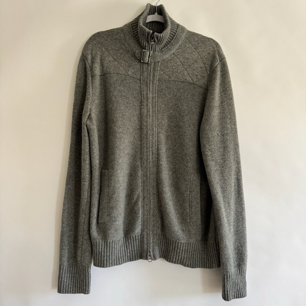 Banana Republic Men Italian Yarn Wool Full Zip‎ Cardigan Lg Gray Jacket Sweater